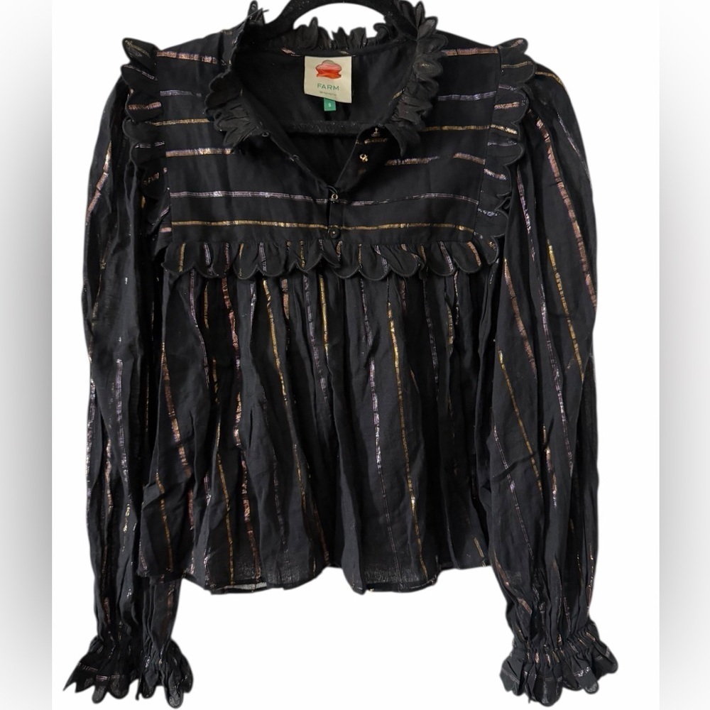 Farm Rio Metallic Stripe Ruffle Shirt - Picture 3 of 6